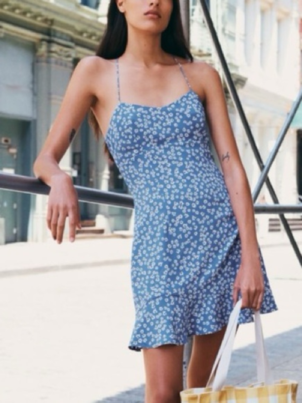 ZARA NWT Blue Floral Spaghetti Strap Mini Dress